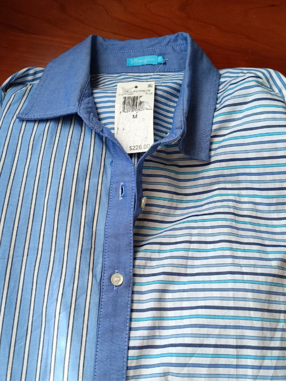 NWT J.McLaughlin Multi-Blue Stripe Cotton Adjustable Sleeve Dress Size Medium